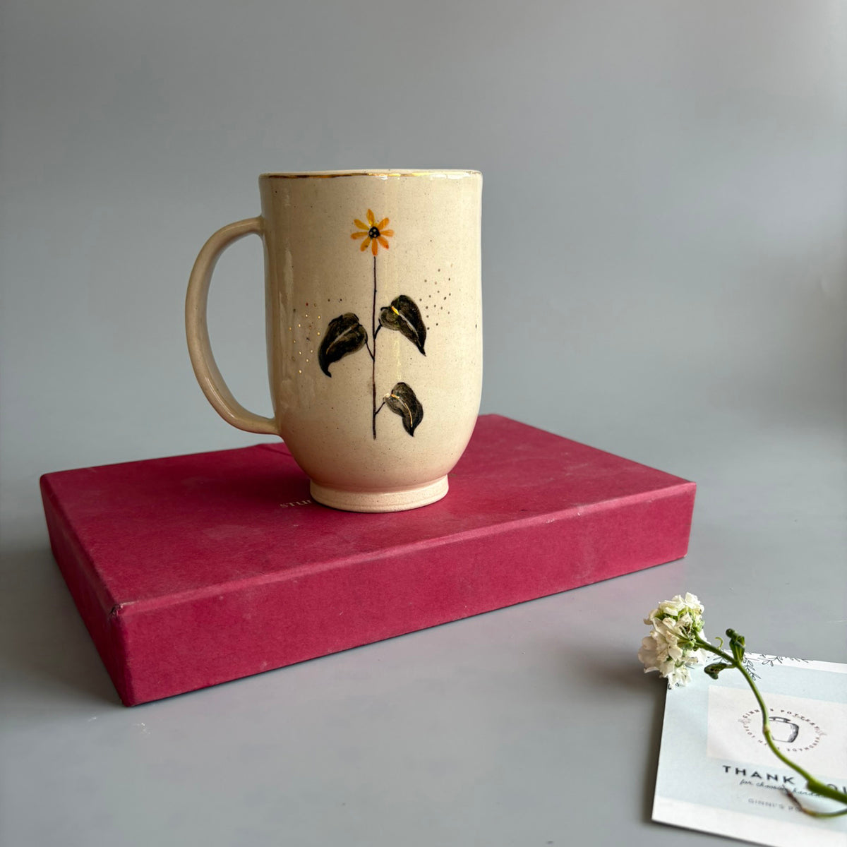 Sunflower Large Mug - Beige & Yellow | Single