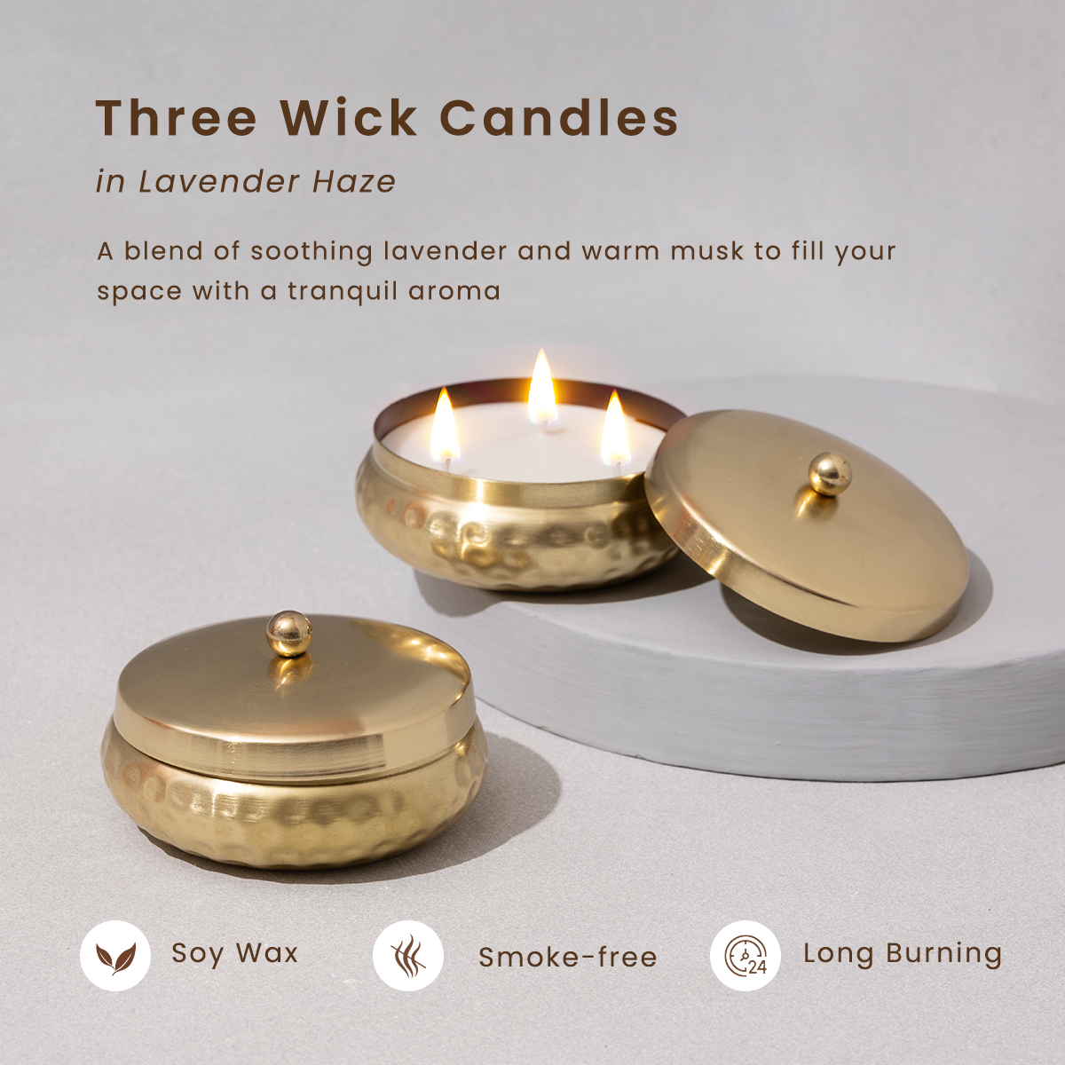 Diwali Gift Box| 3 Wick Scented Candle with Lid | Set of 2 | Lavender | Soy Wax Candle