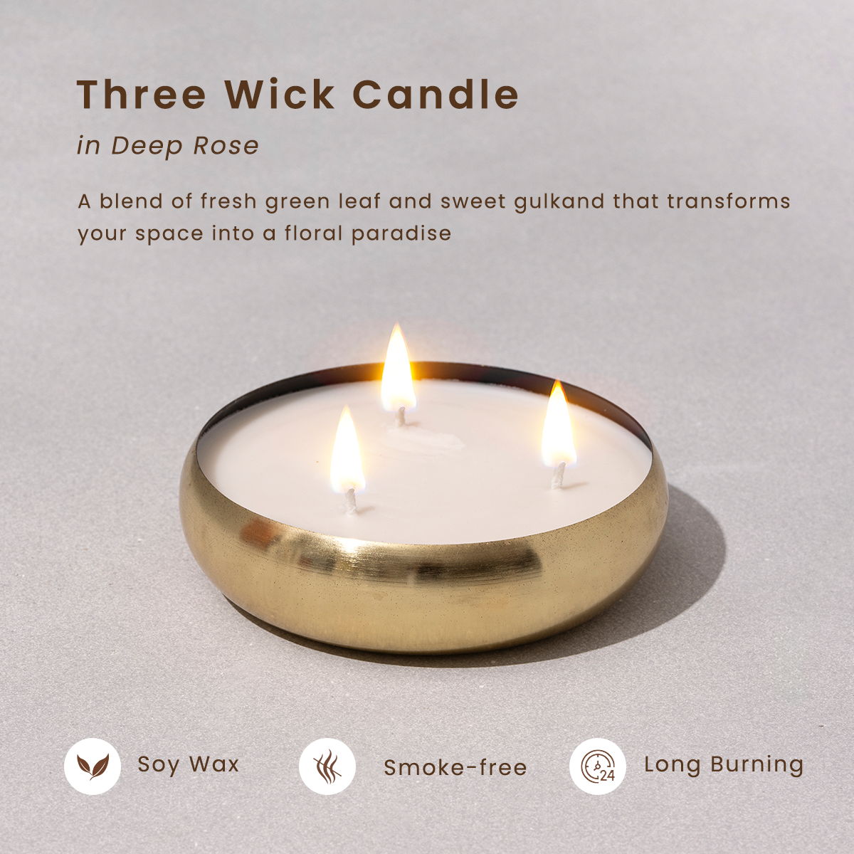 Diwali Gift Hamper | 3 Wick Scented Candles | Rose | Soy Wax Candles