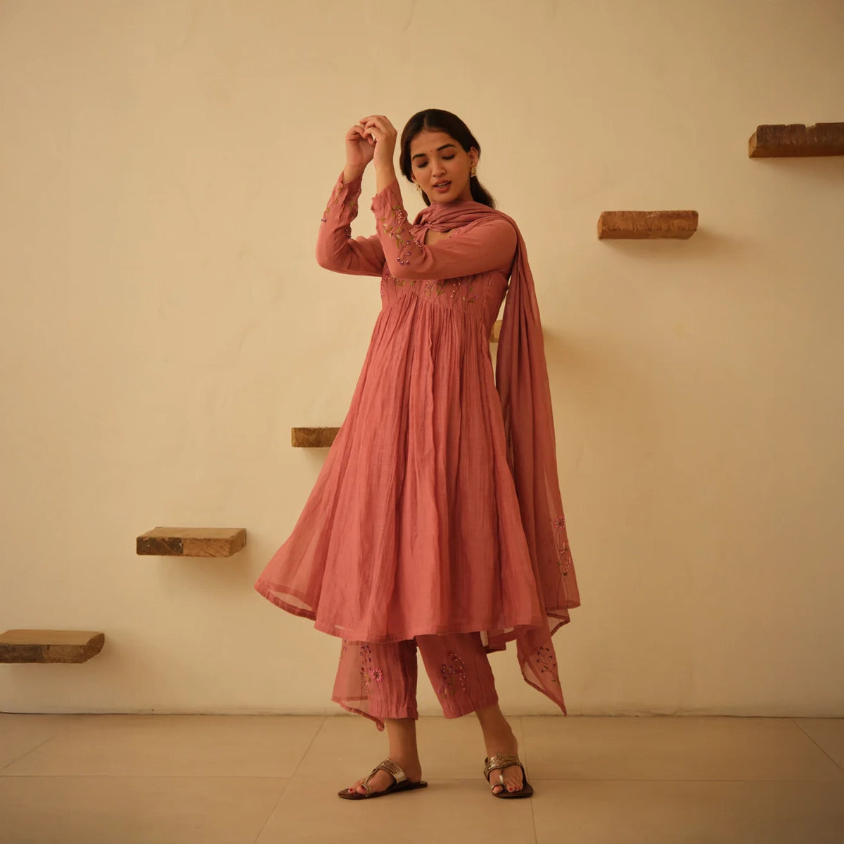 Mauve Chanderi Kurta Set