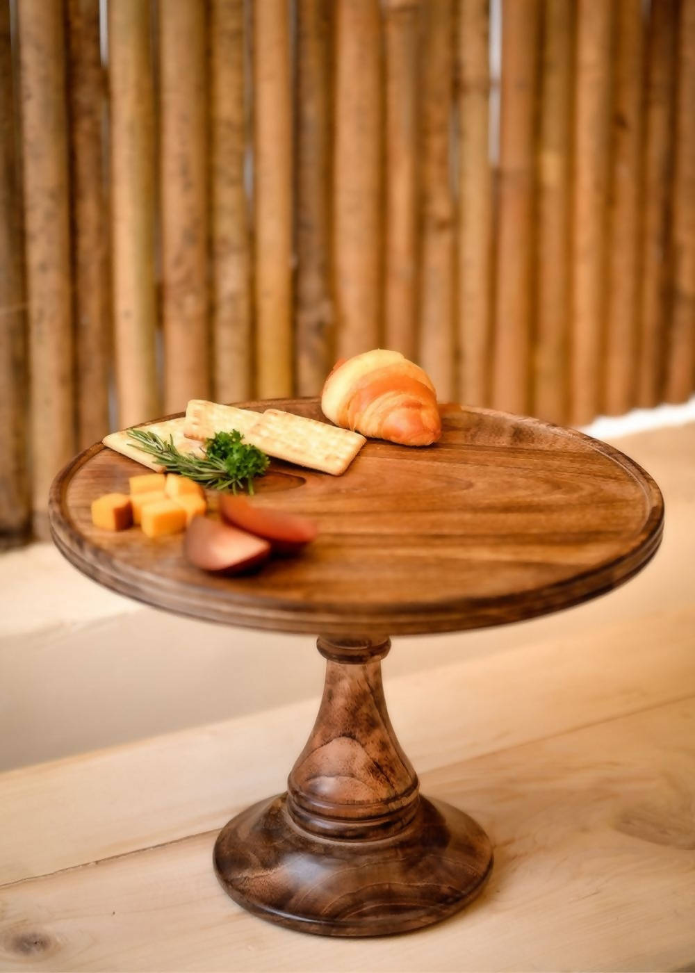 Travel Friendly Wooden Cake Stand with Candle Holder