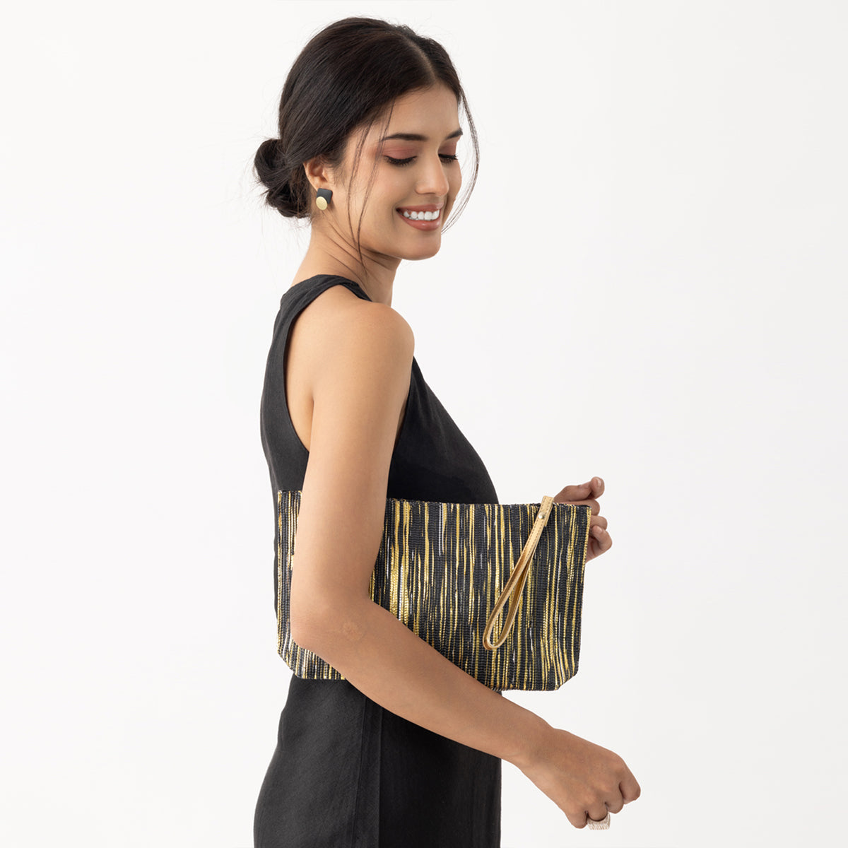 Black Gold Ikat Metallic Clutch