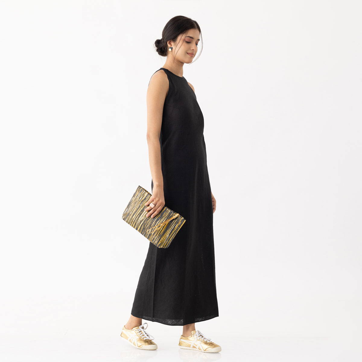 Black Gold Ikat Metallic Clutch
