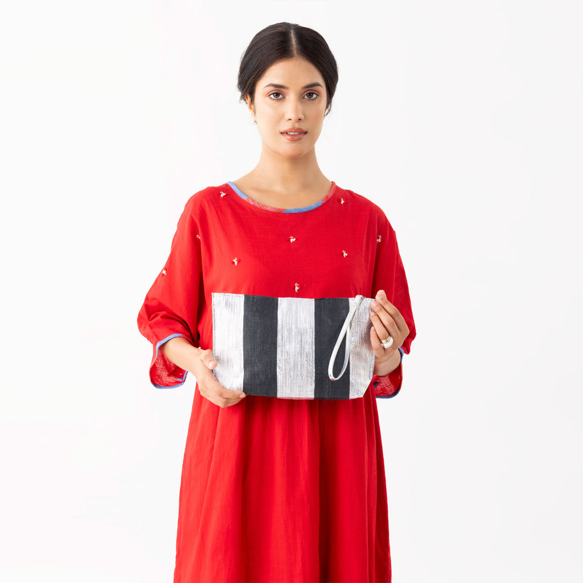 Black Silver Bands Metallic Clutch
