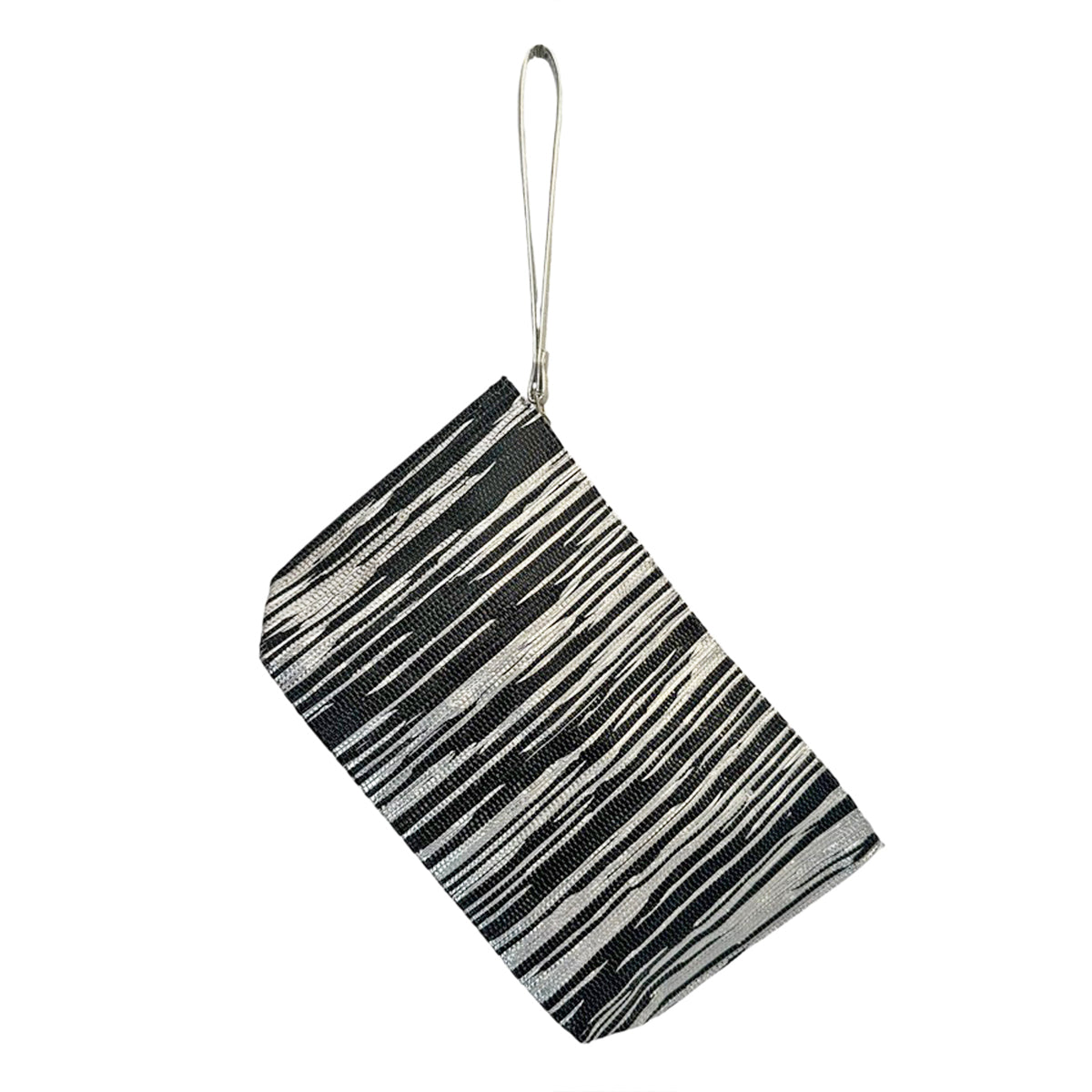 Silver Black Ikat Metallic Clutch