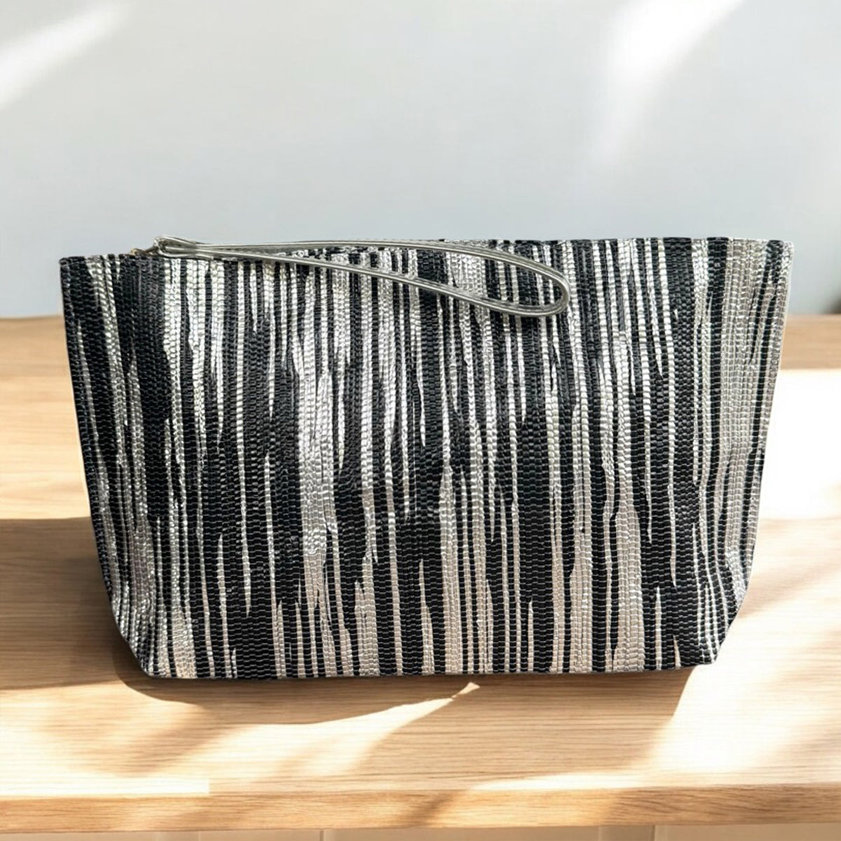 Silver Black Ikat Metallic Clutch
