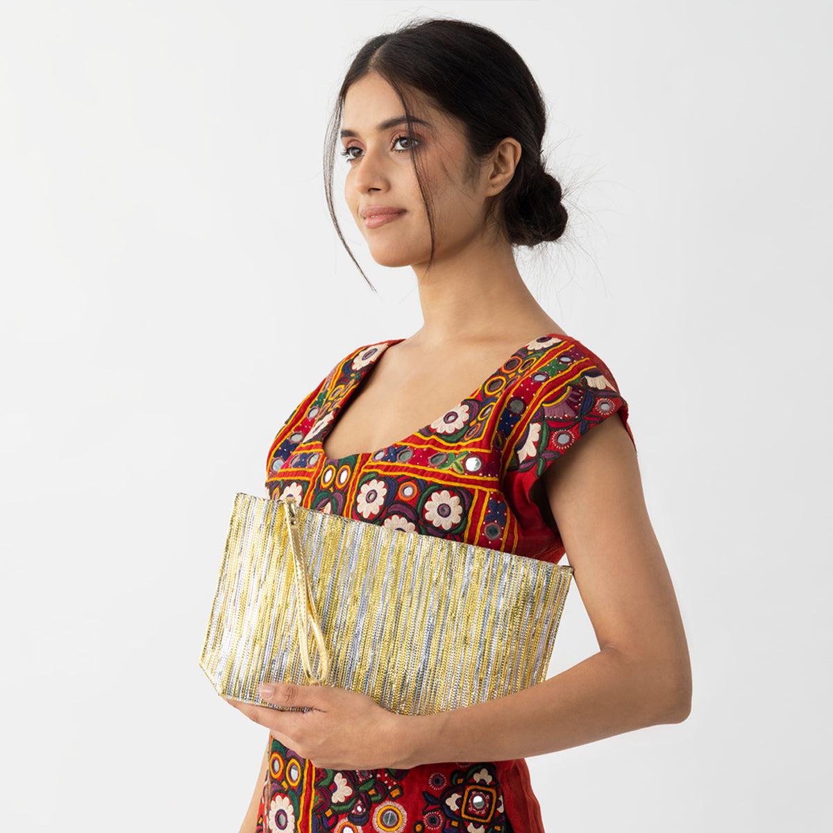 Silver Gold Ikat Metallic Clutch