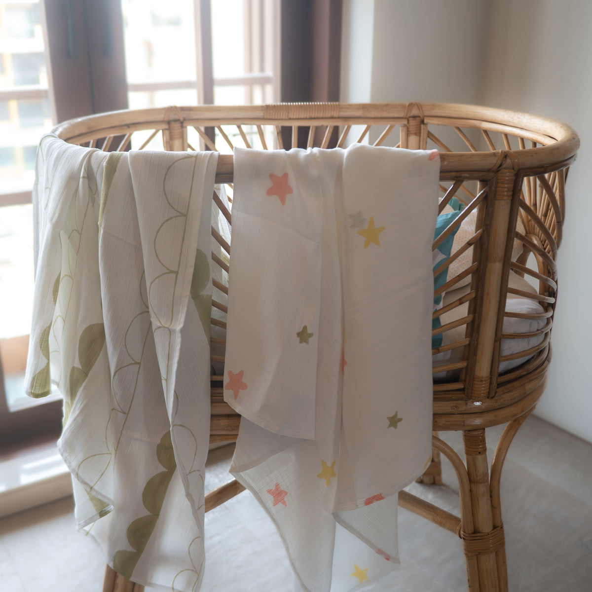 Organic Muslin Baby Swaddle - Circus Half Moon
