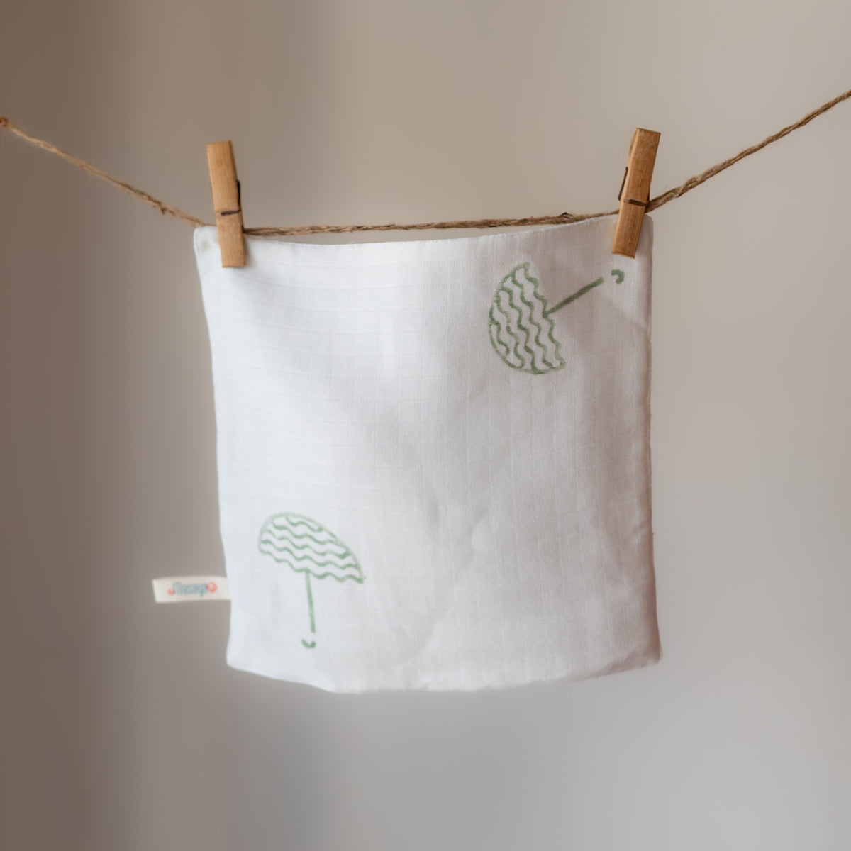 Organic Muslin Small Wash Cloth/Face Napkin - Umbrella