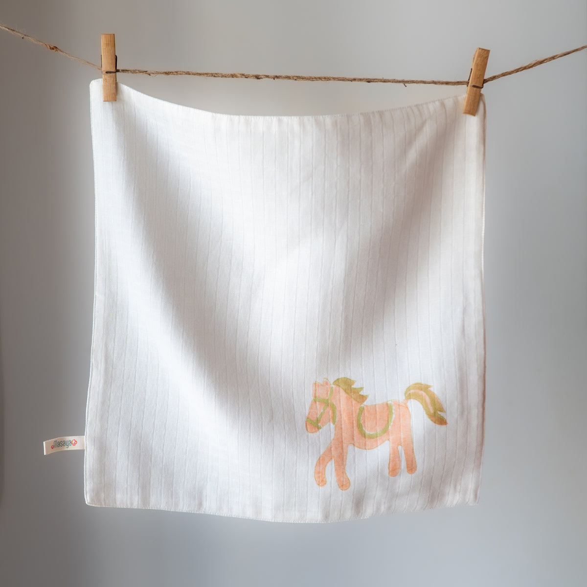 Organic Muslin Big Wash Cloth/Napkin - Horse | Peach