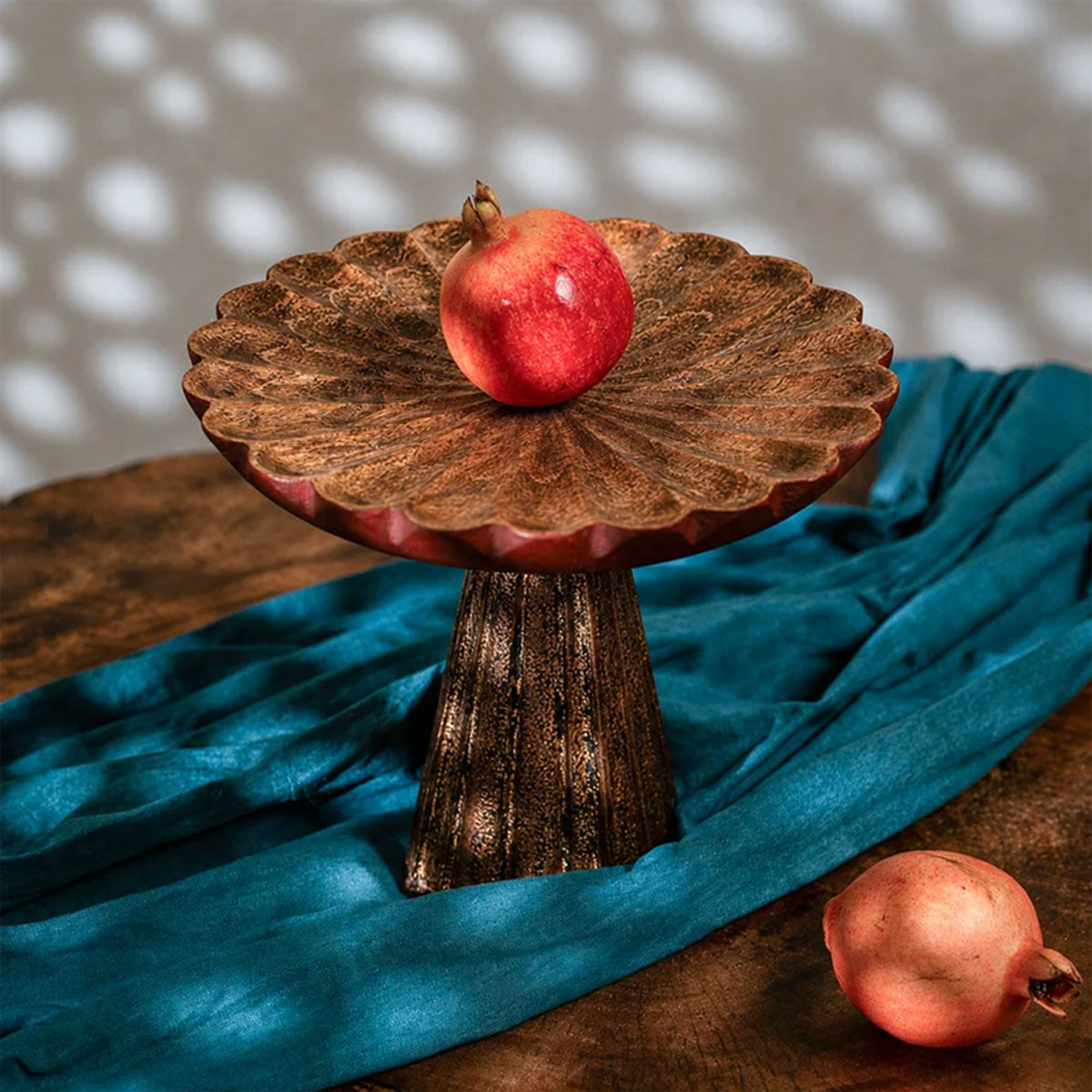 Mogra Wooden Cake Stand | Antique Gold & Red | 10.25 Inch