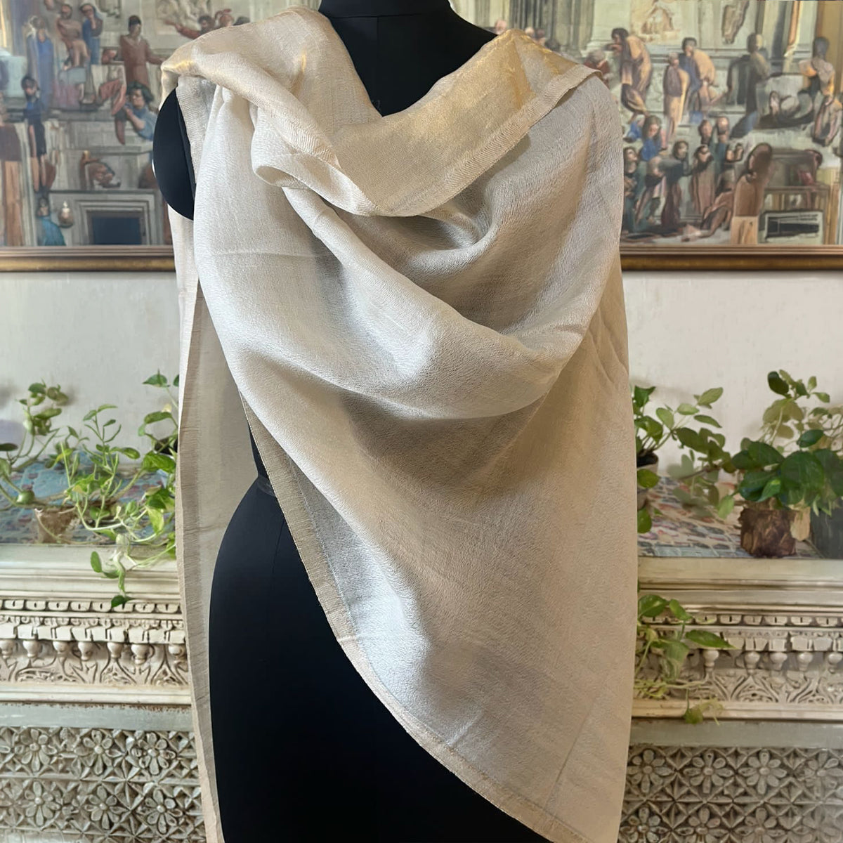 White Reversible Zari Stole