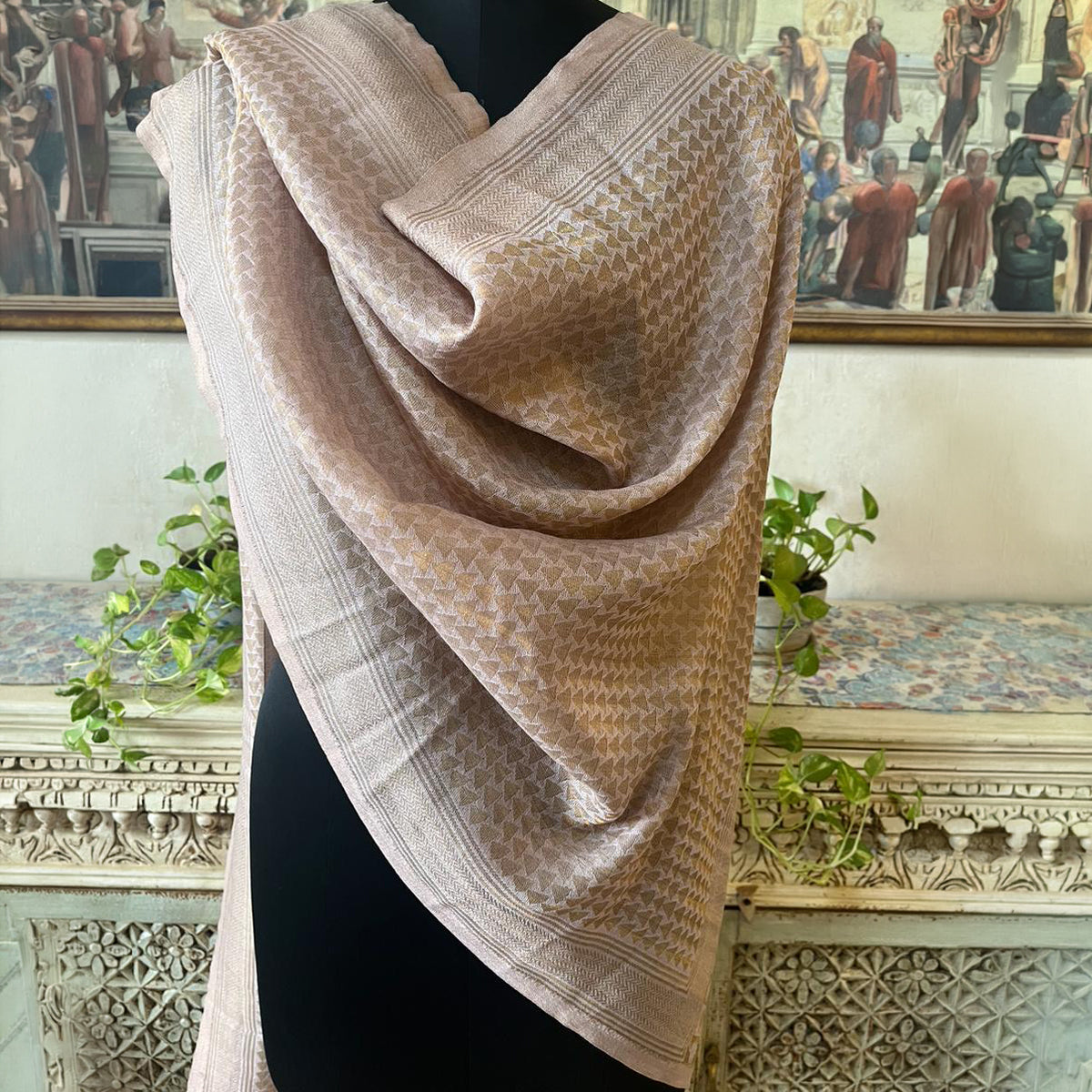 Dirty Pink Woven Zari Stole