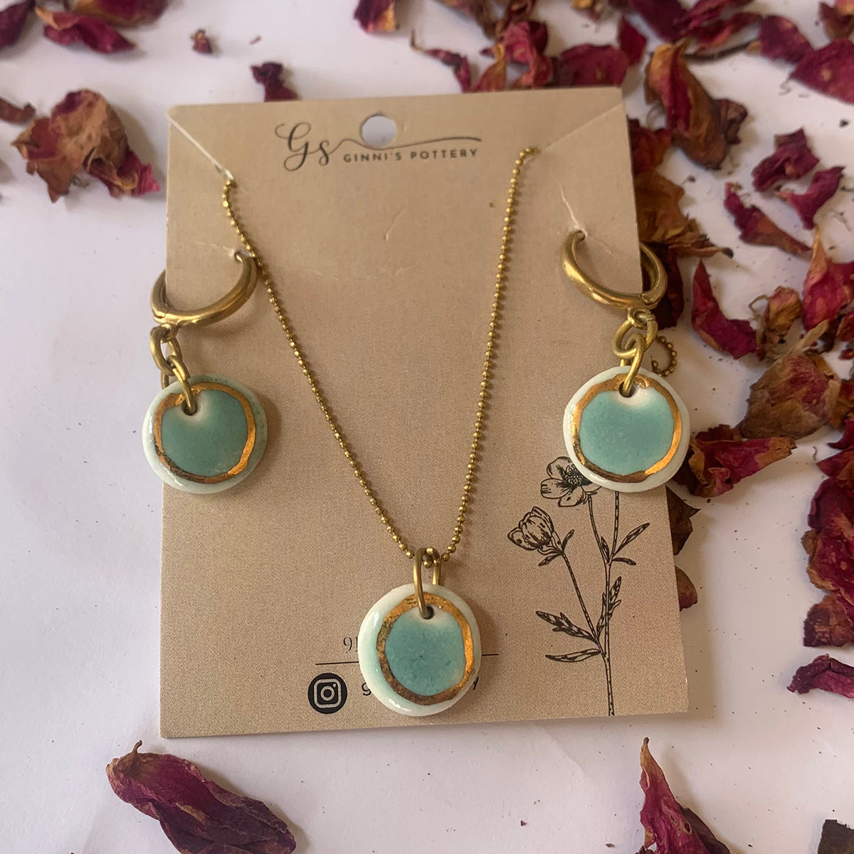 Noor Gold Collection - Earring And Pendant Set - Turquoise