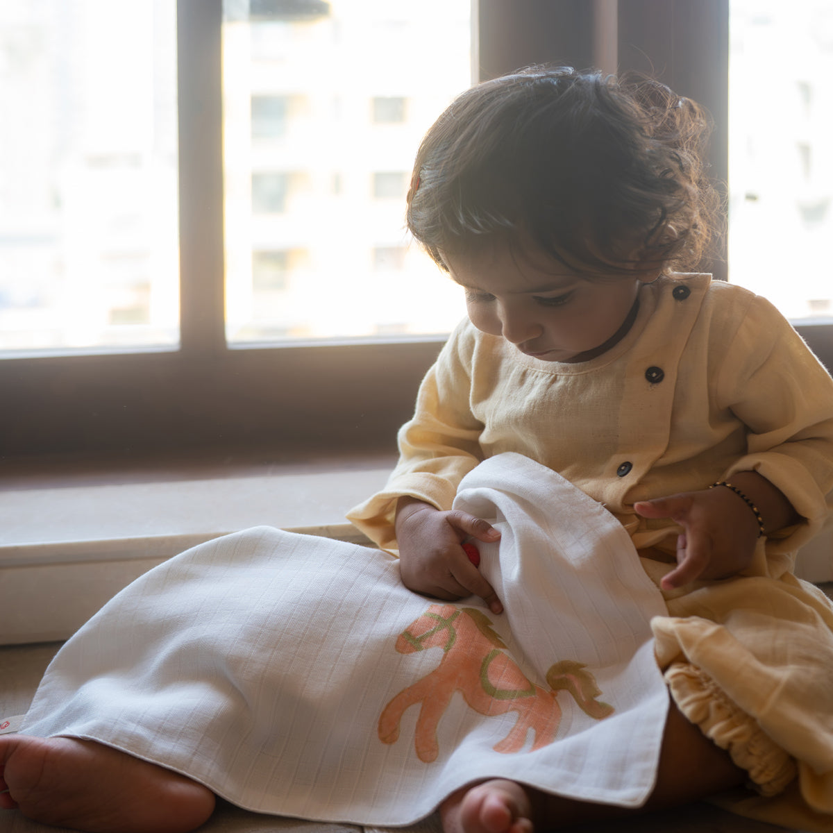 Organic Muslin Big Wash Cloth/Napkin - Horse | Peach