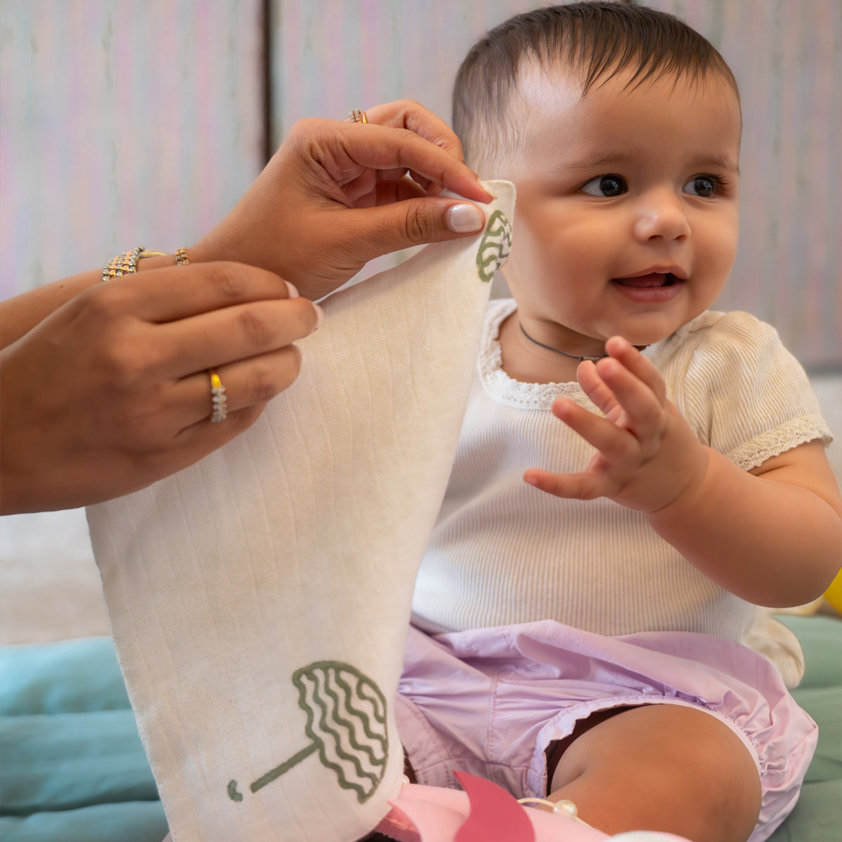 Organic Muslin Small Wash Cloth/Face Napkin - Umbrella