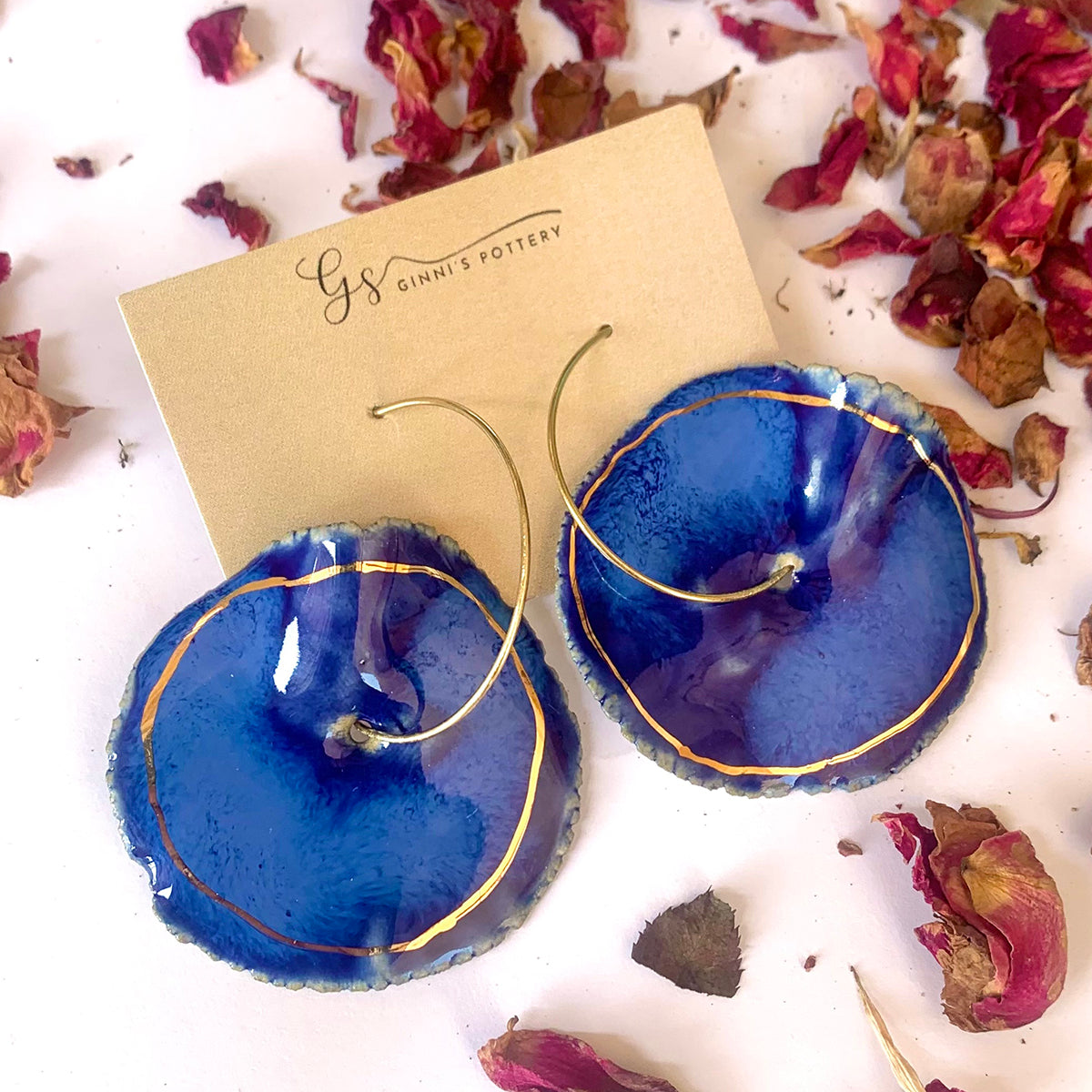 Pankhuri Earrings (Blue) With 22 Carat Gold Work