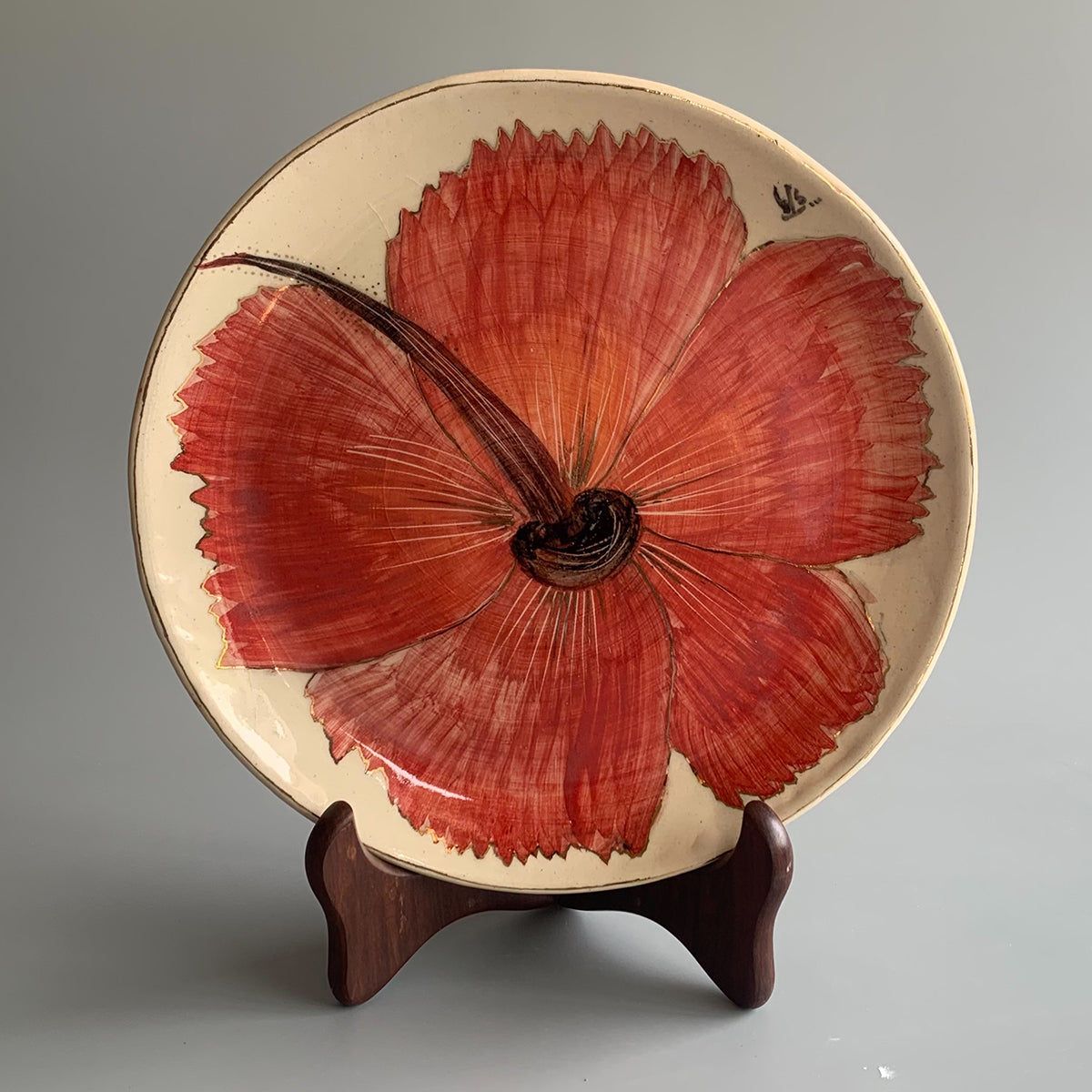 Handpainted Dinner Plate | Hibiscus Flower | Finished with 22 Carat Gold