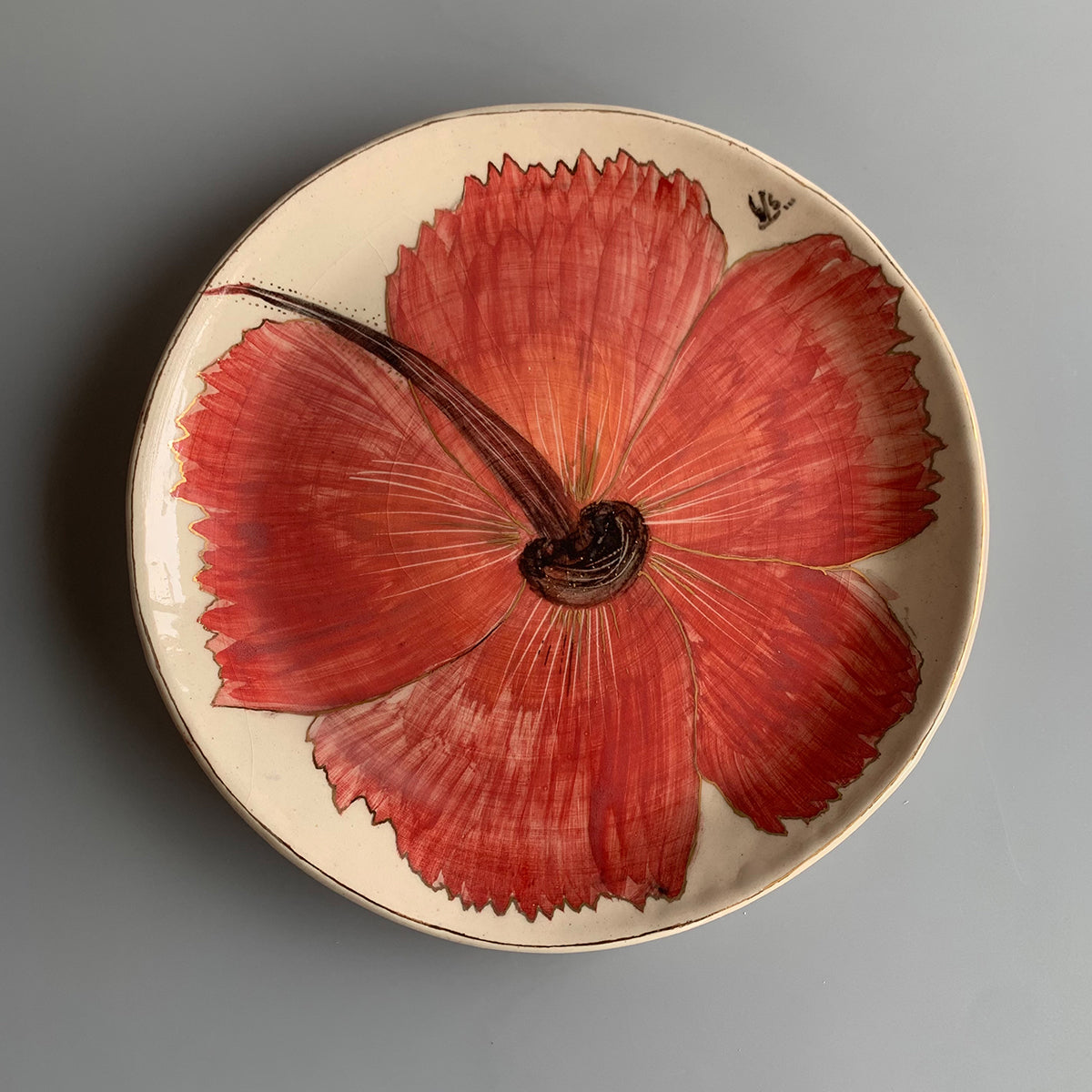 Handpainted Dinner Plate | Hibiscus Flower | Finished with 22 Carat Gold