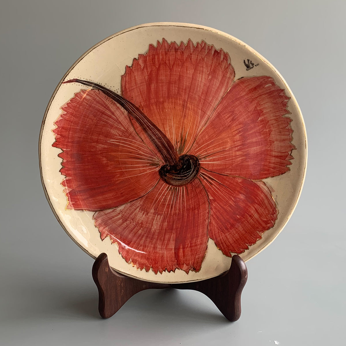 Handpainted Dinner Plate | Hibiscus Flower | Finished with 22 Carat Gold