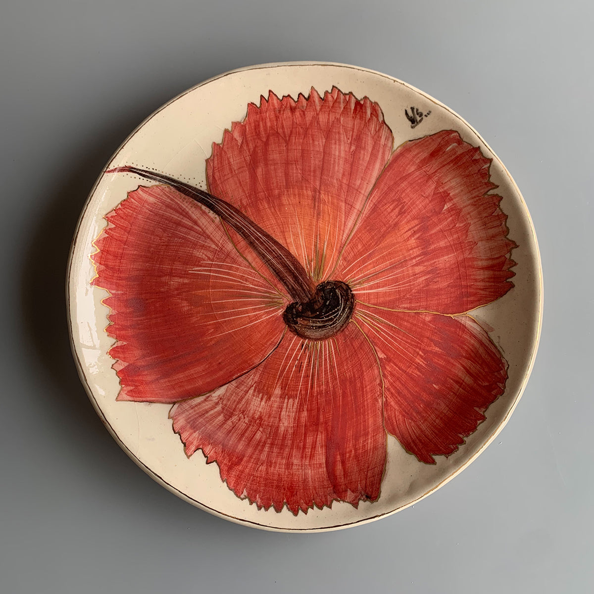 Handpainted Dinner Plate | Hibiscus Flower | Finished with 22 Carat Gold