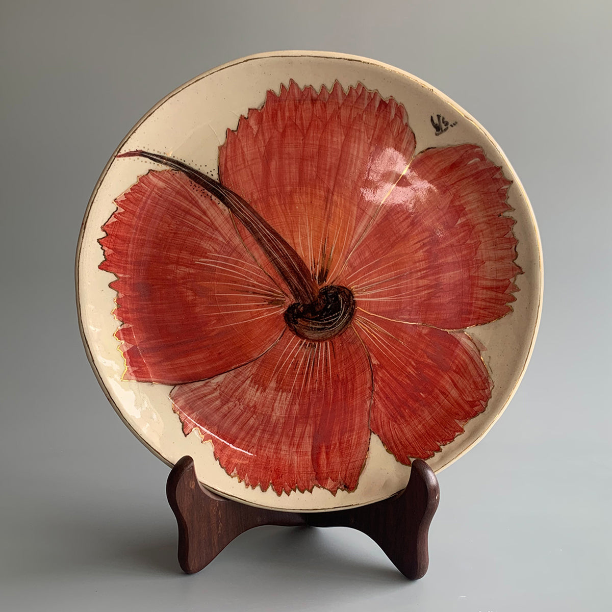 Handpainted Dinner Plate | Hibiscus Flower | Finished with 22 Carat Gold