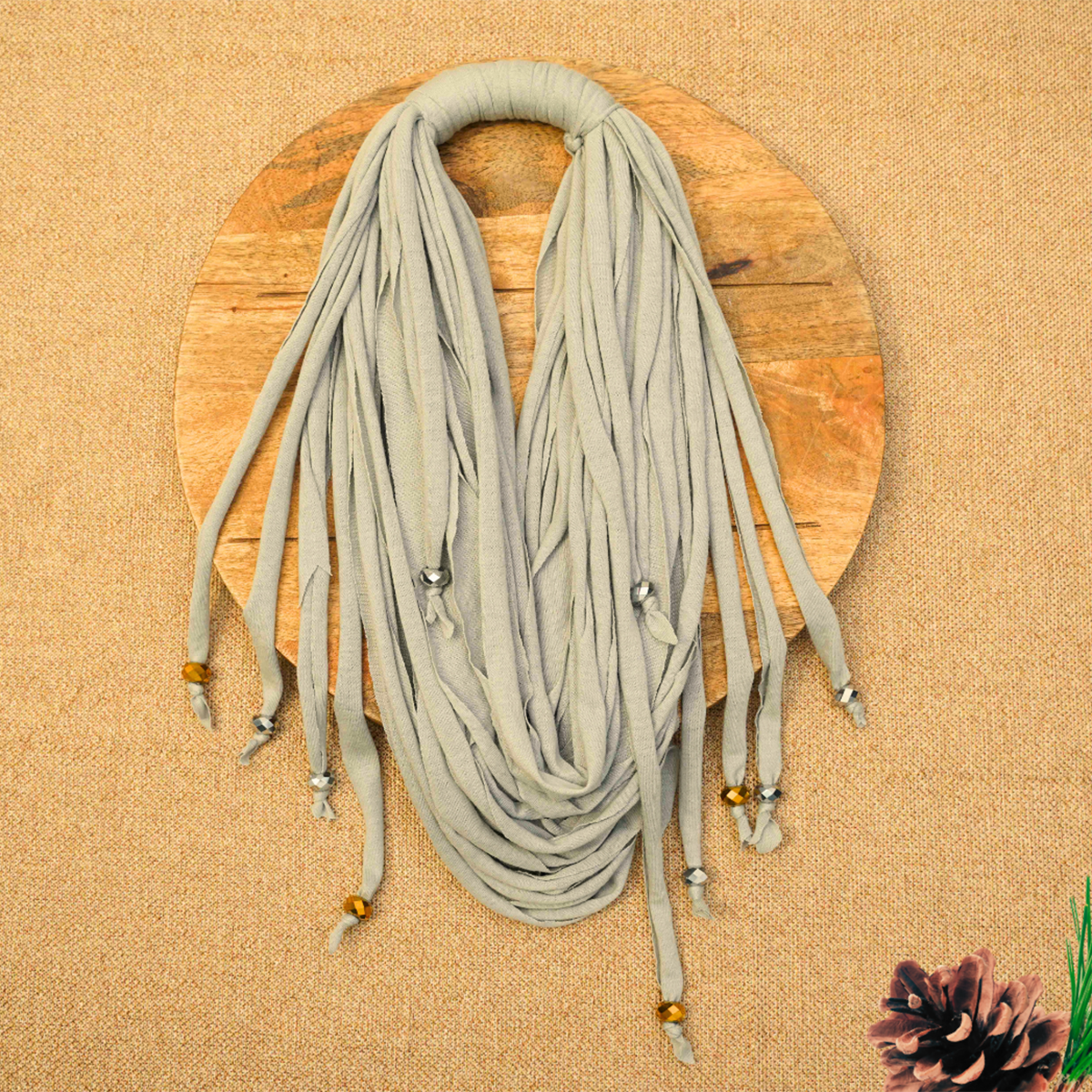 Soothing Grey Handmade Fabric Necklace