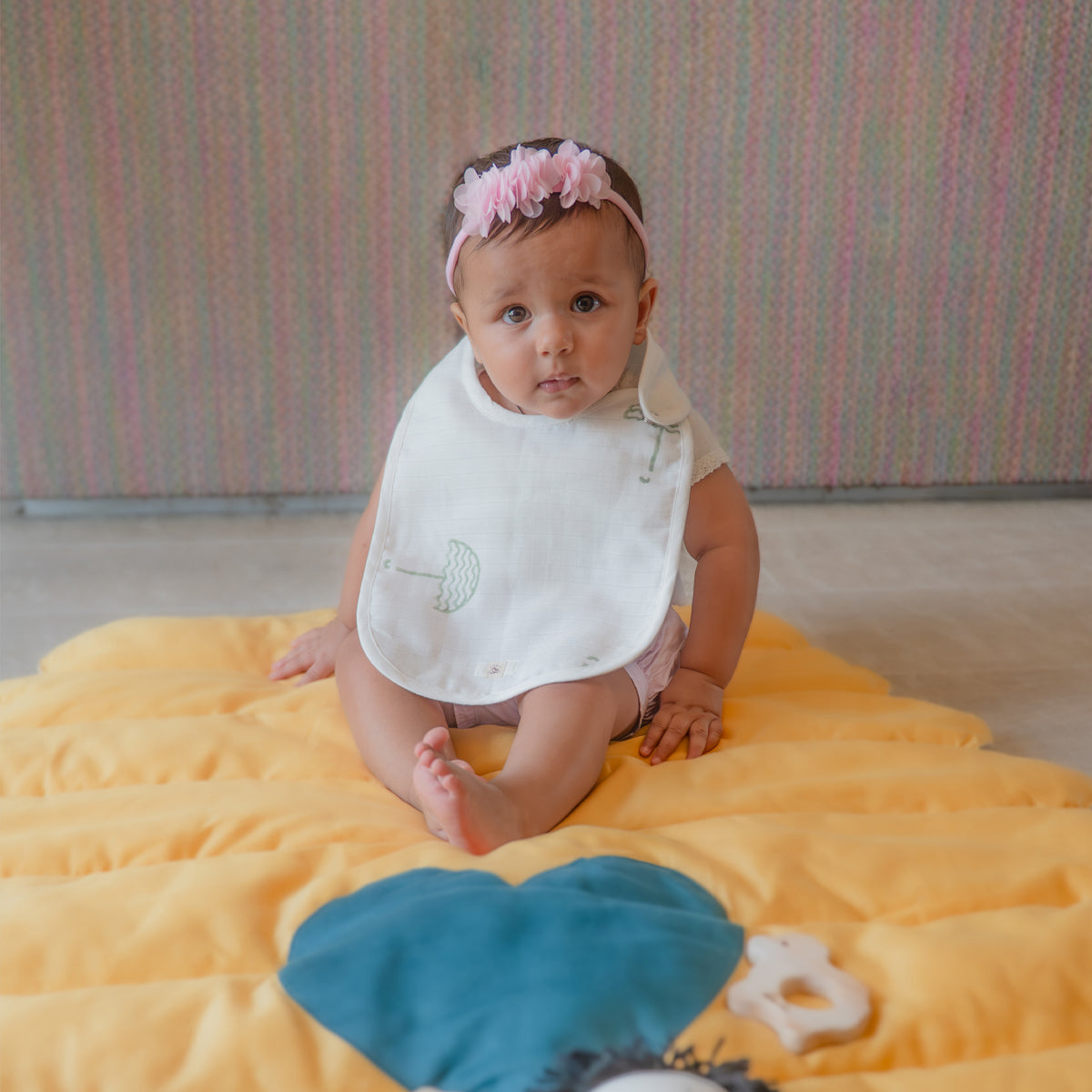Organic Muslin Baby Bib - Elle Umbrella | Green