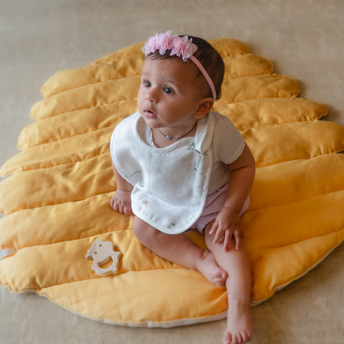 Organic Muslin Baby Bib - Elle Umbrella | Green