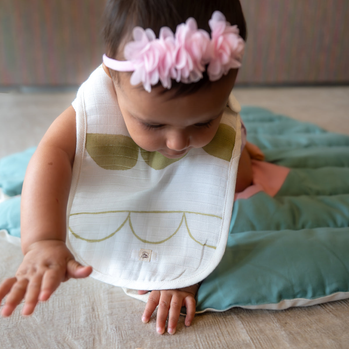 Organic Muslin Baby Bib - Circus Half Moon | Green