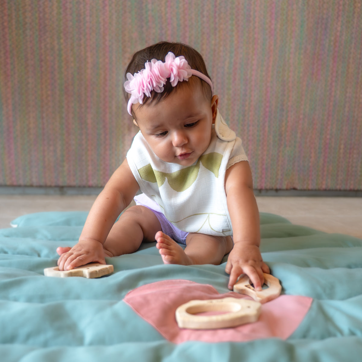 Organic Muslin Baby Bib - Circus Half Moon | Green