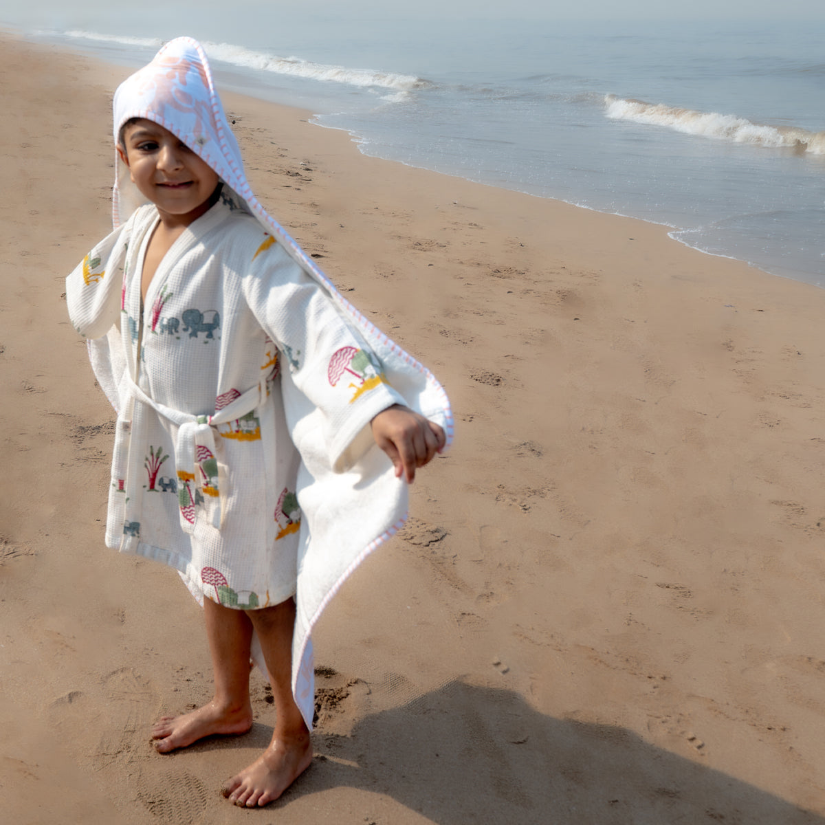 Baby Hooded Towel | Pure Cotton Terry - Horse | Peach