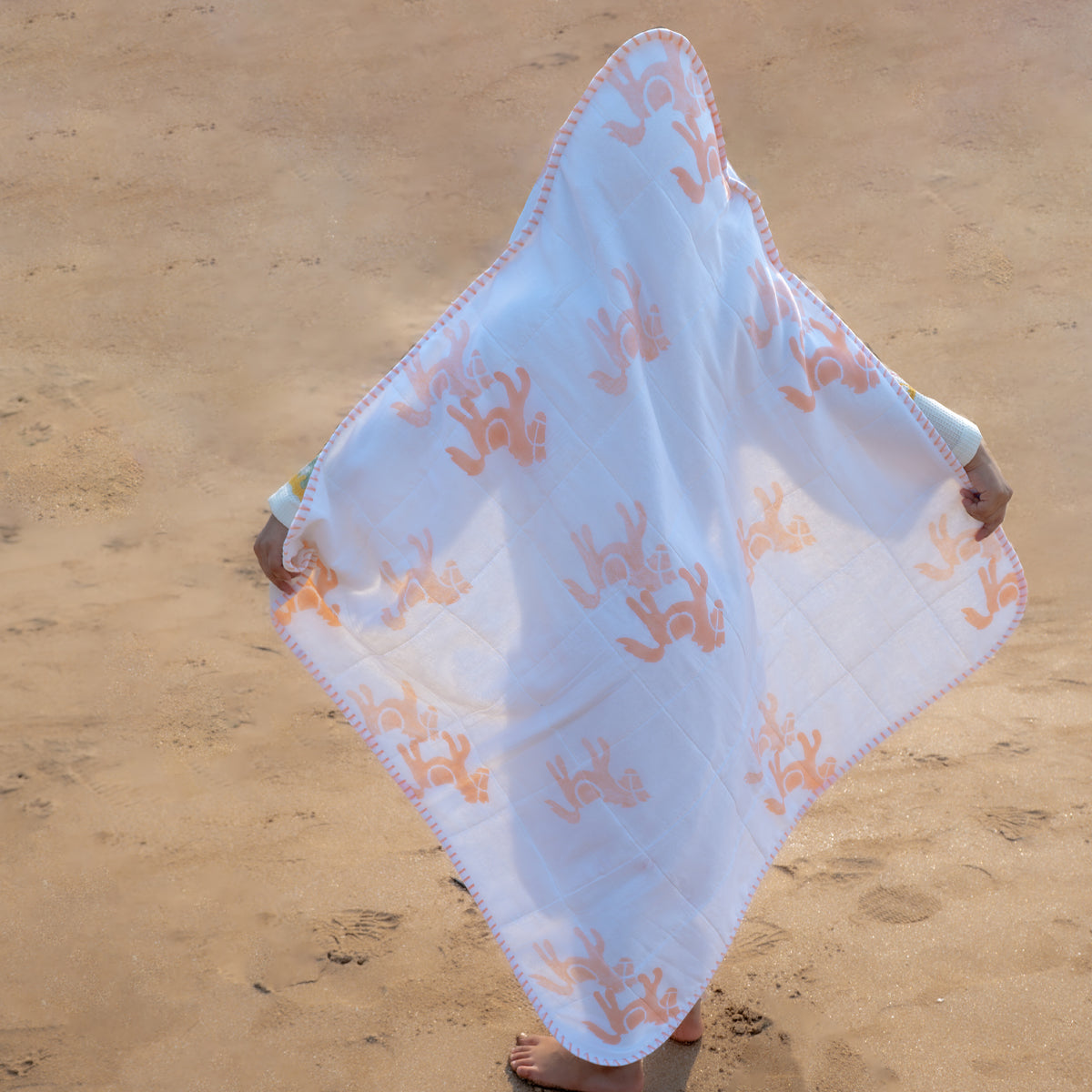 Baby Hooded Towel | Pure Cotton Terry - Horse | Peach