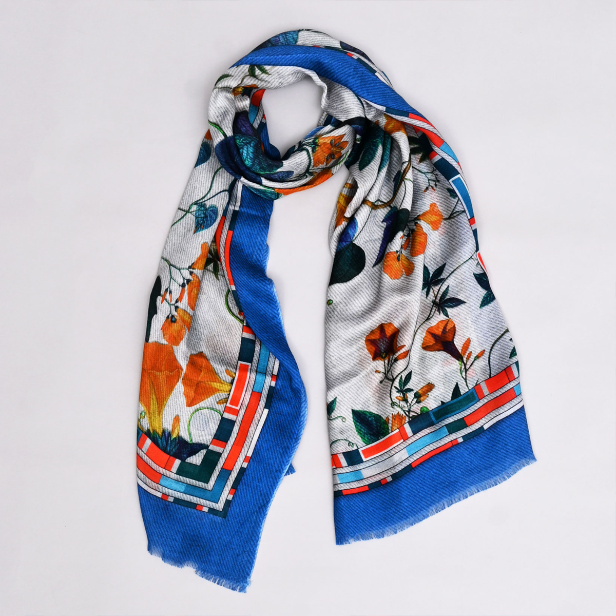 The Scarlet Bloom Bamboo Modal Stole (Blue)