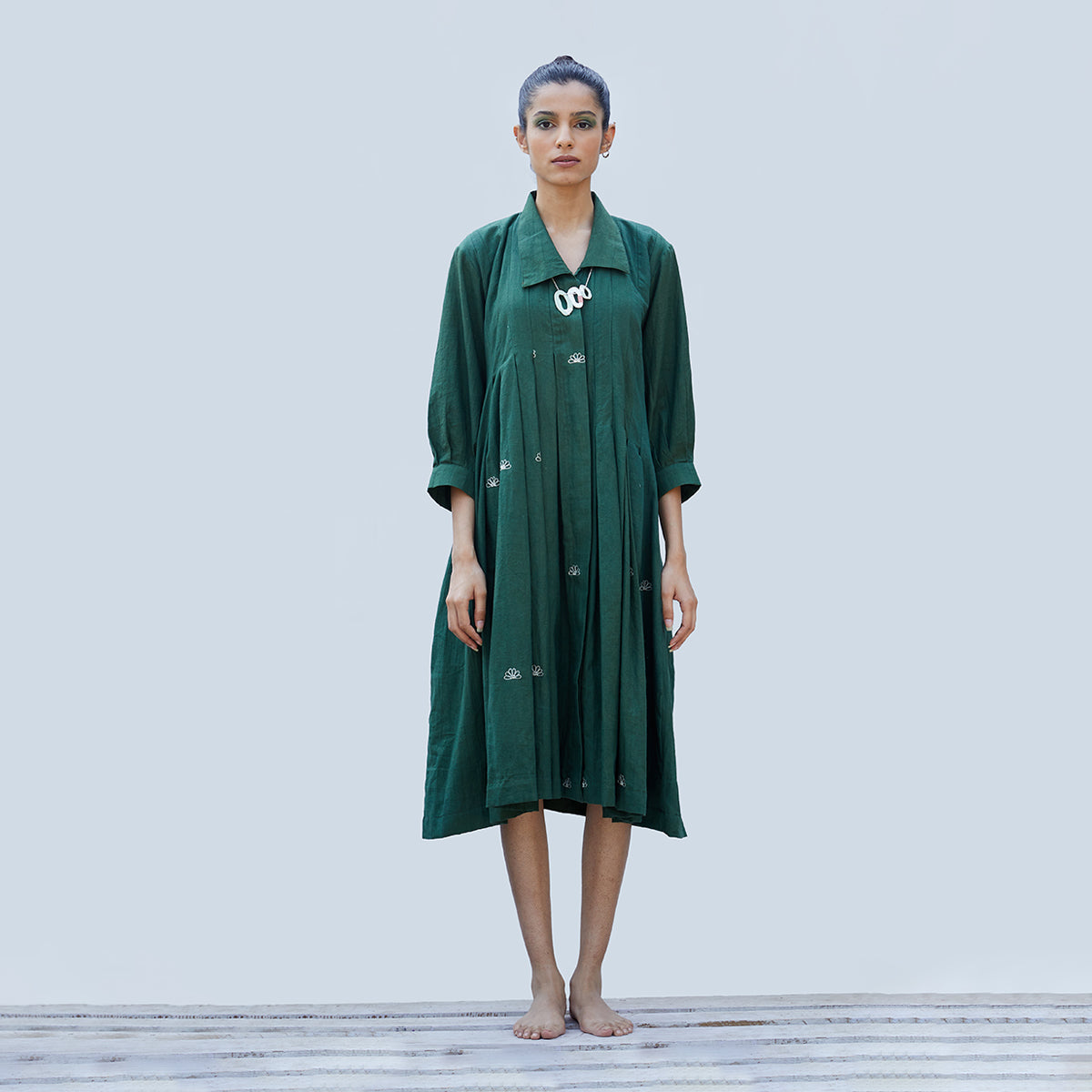 Handwoven Cotton Shirt Dress for Women | Basil Green