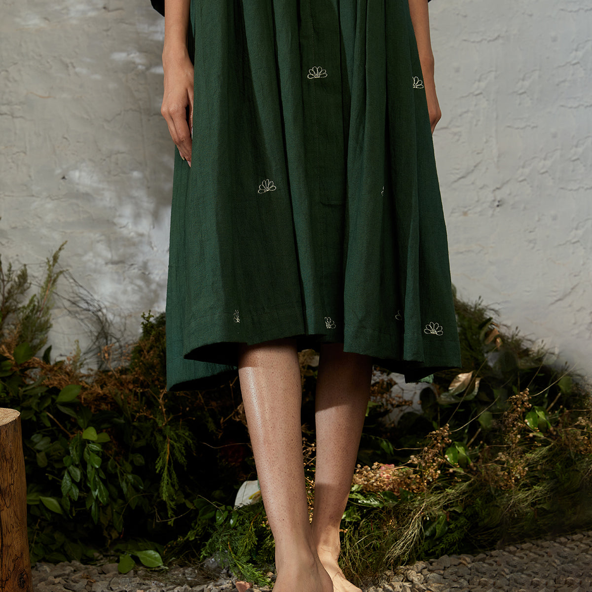 Handwoven Cotton Shirt Dress for Women | Basil Green