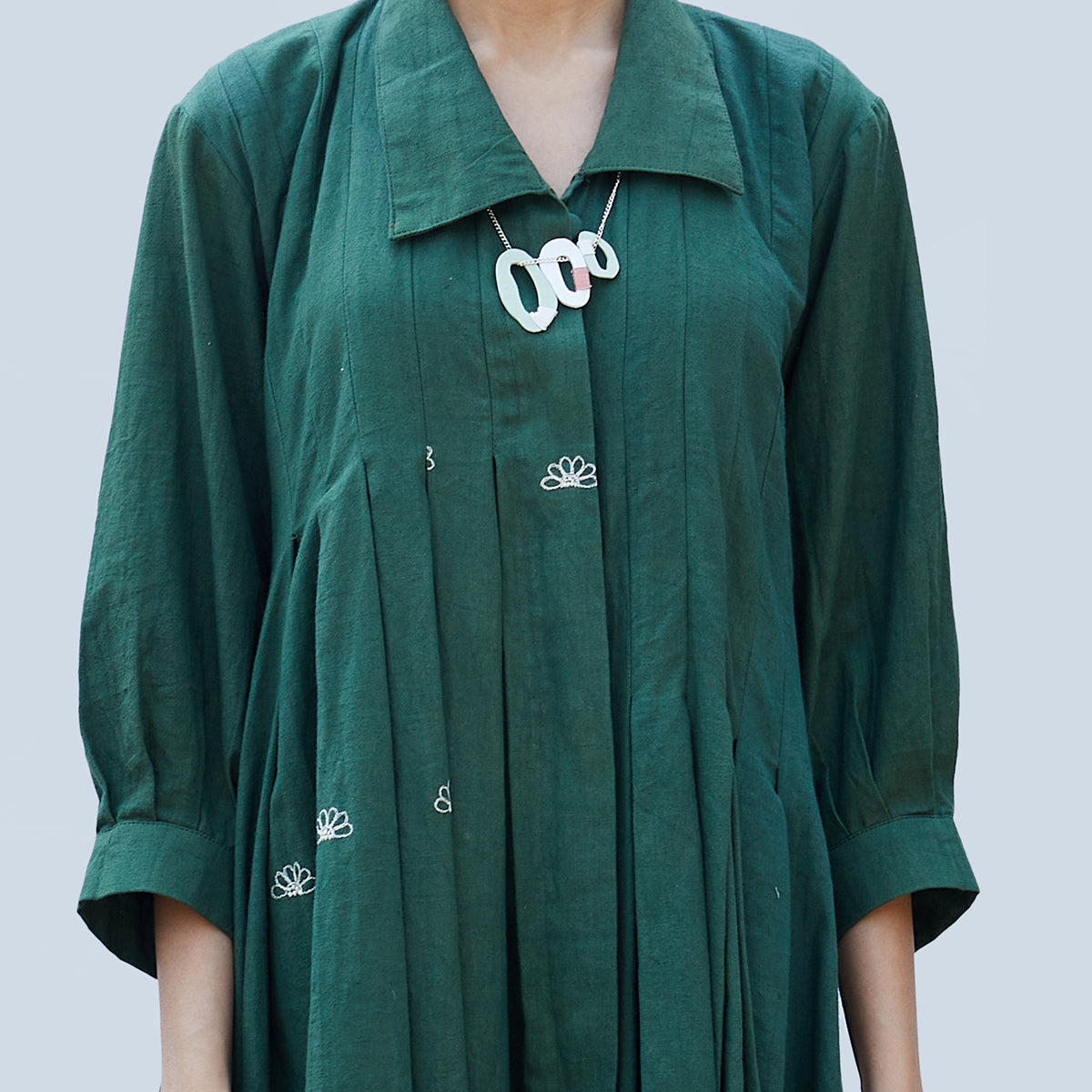 Handwoven Cotton Shirt Dress for Women | Basil Green