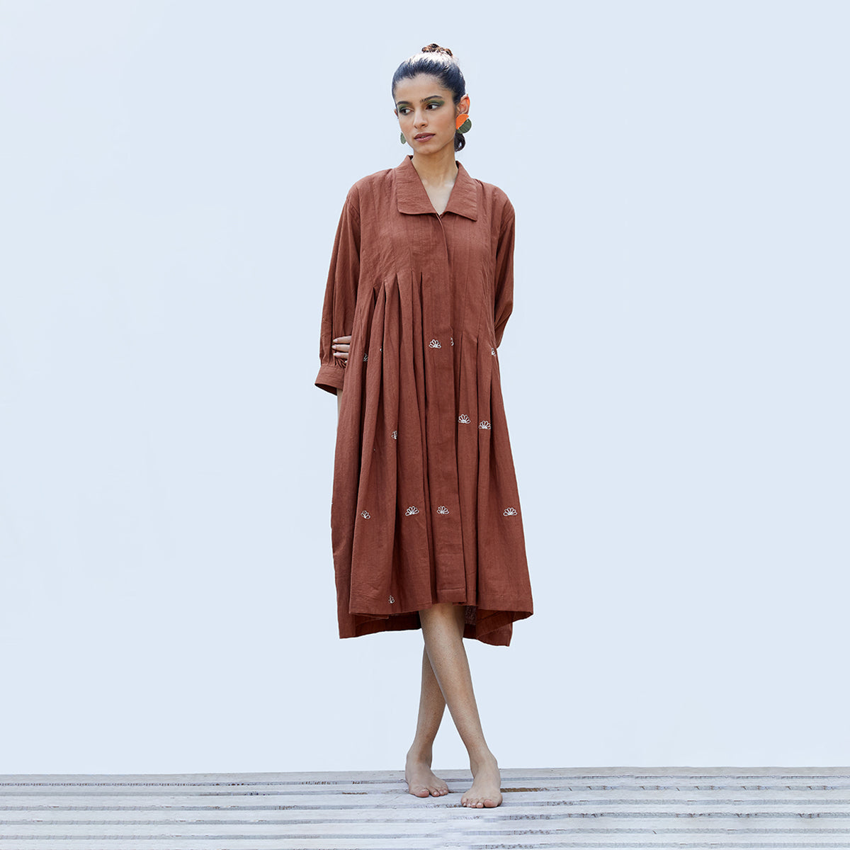 Handwoven Cotton Shirt Dress for Women | Cinnamon Brown