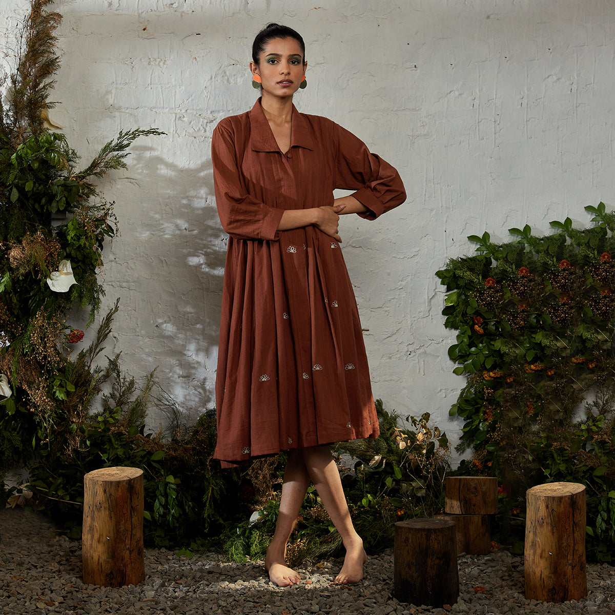 Handwoven Cotton Shirt Dress for Women | Cinnamon Brown