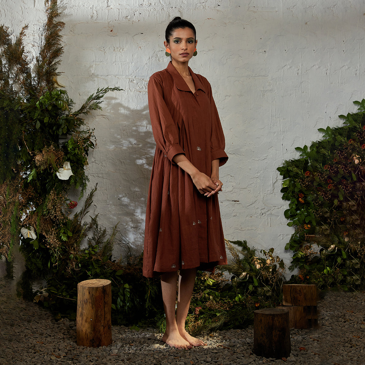 Handwoven Cotton Shirt Dress for Women | Cinnamon Brown