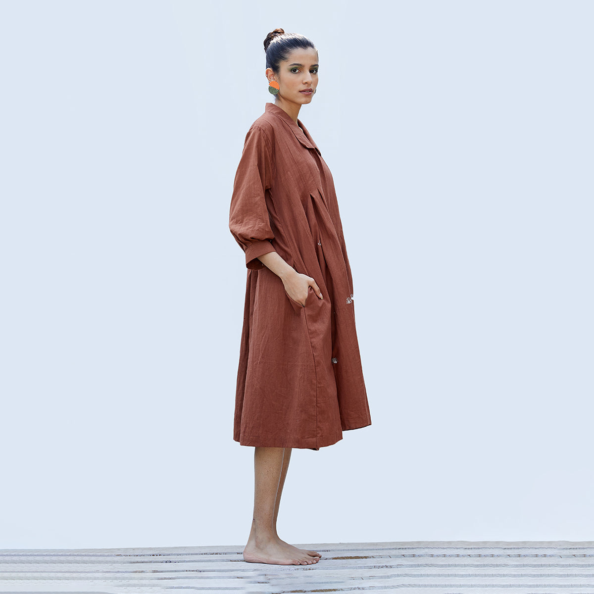 Handwoven Cotton Shirt Dress for Women | Cinnamon Brown