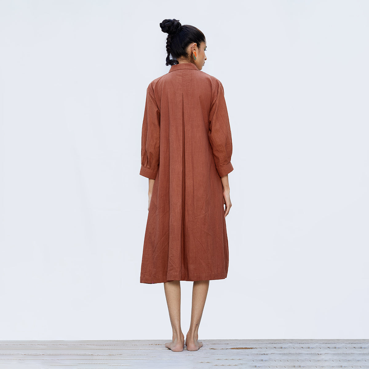 Handwoven Cotton Shirt Dress for Women | Cinnamon Brown