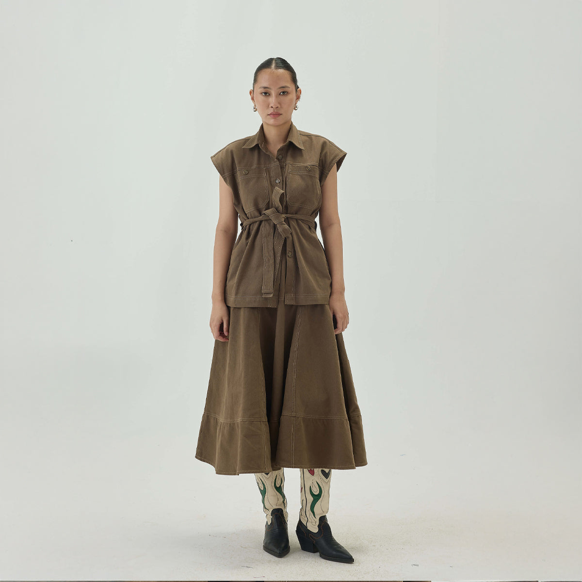 Midi Umbrella Skirt | Denim