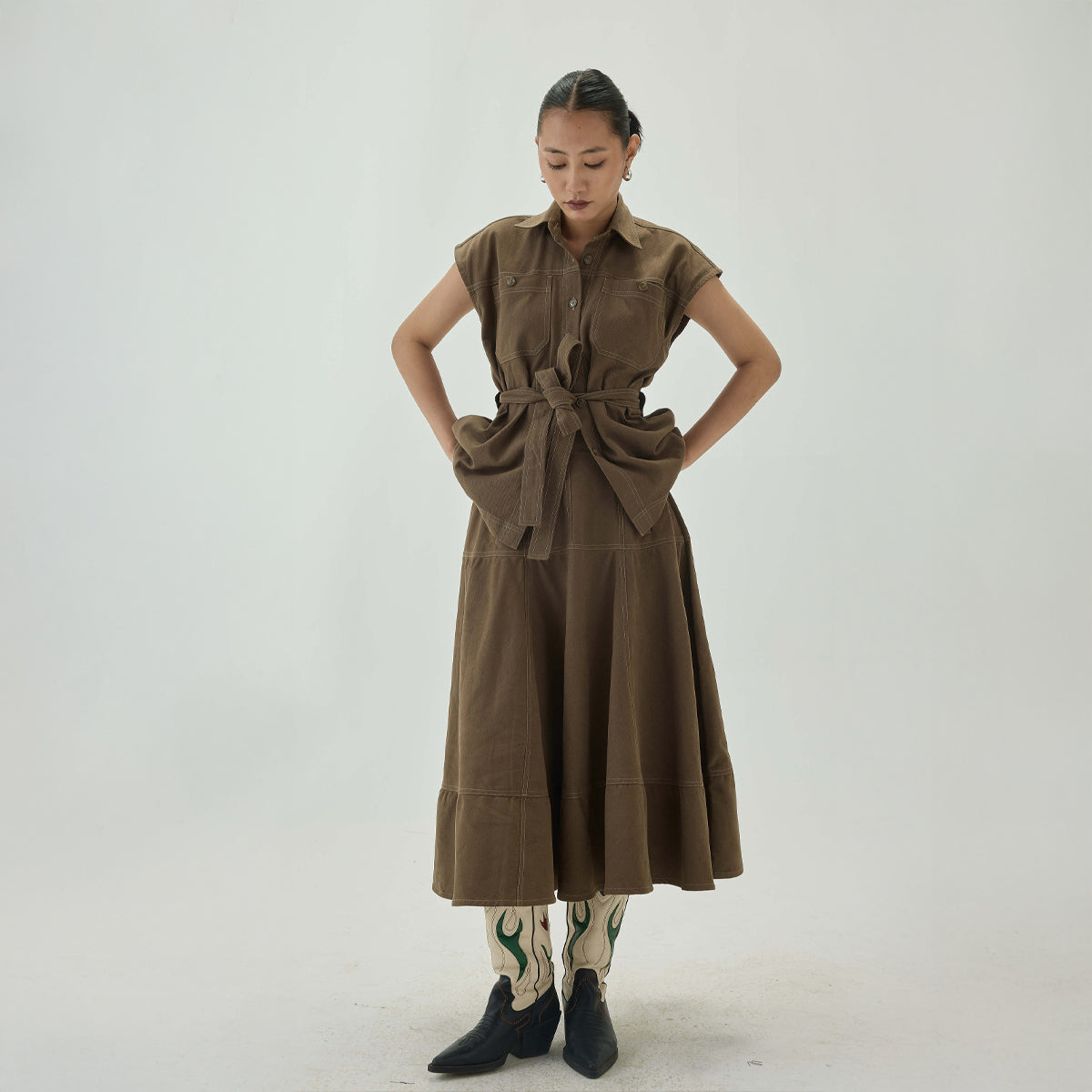 Midi Umbrella Skirt | Denim