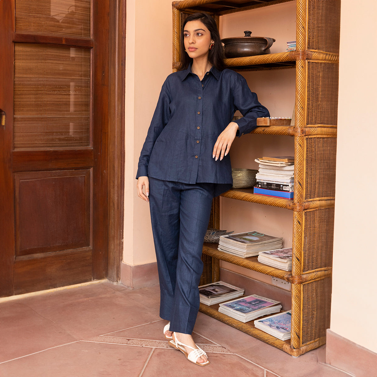 Hemp Fabric Shirt for Women | Full Sleeves | Navy Blue