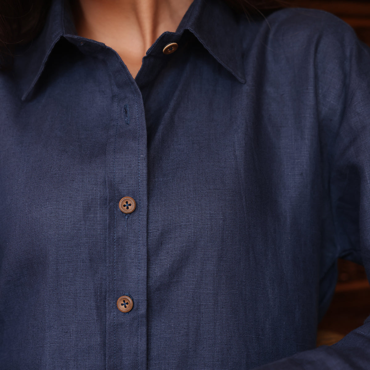 Hemp Fabric Shirt for Women | Full Sleeves | Navy Blue