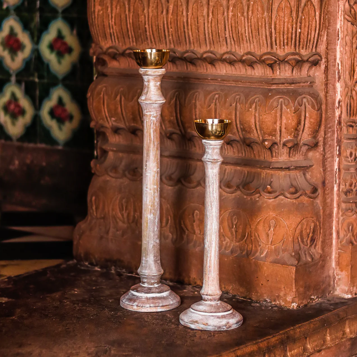 White Wood Candlestands