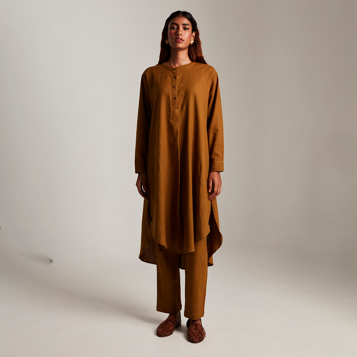 Olive Co-Linen Round Hem Kurta Set