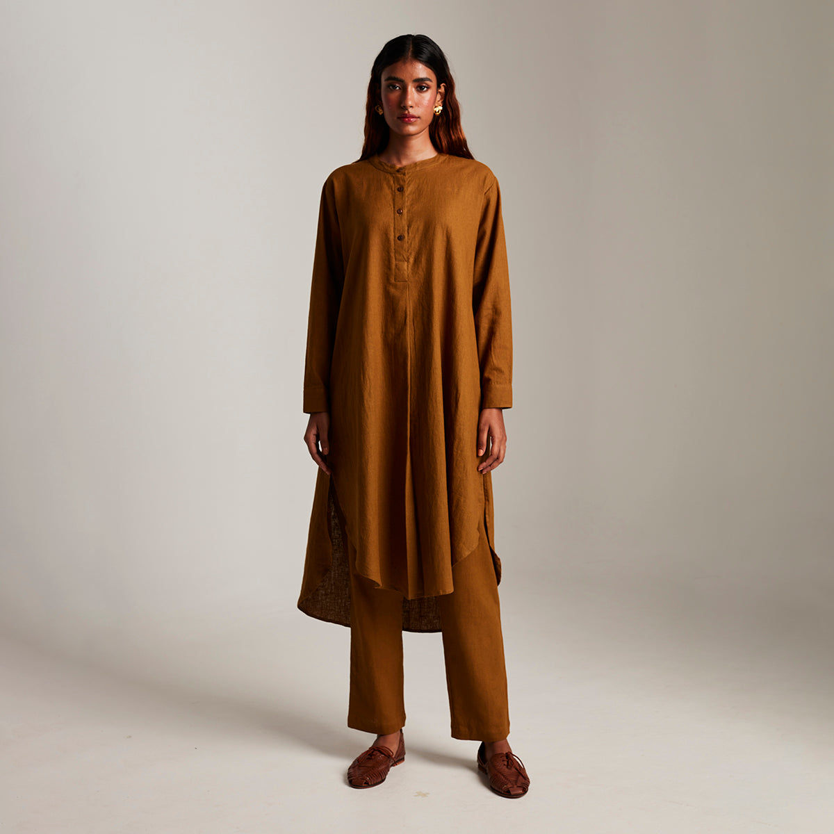 Olive Co-Linen Round Hem Kurta Set