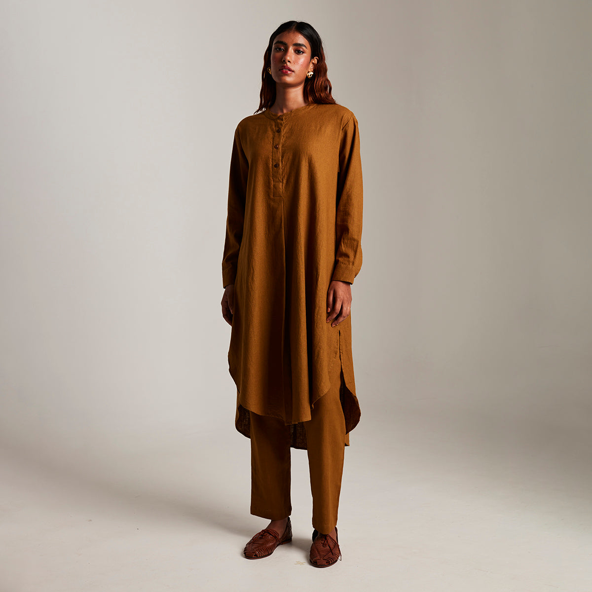 Olive Co-Linen Round Hem Kurta Set